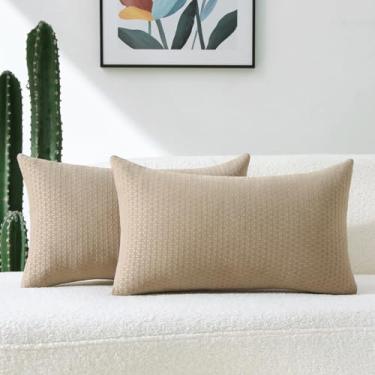 Imagem de FUTEI Conjunto de 2 capas de almofada decorativas marrons 30 x 50 cm, estampa xadrez triângulo de chenille, decoração de casa moderna para sofá-cama sala de estar