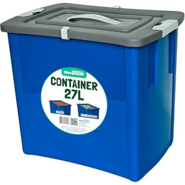 Imagem de Porta Ração Grande 10kg Armazenador Container Cachorro Gato Diversos com Trava e Alça 27l (Azul)