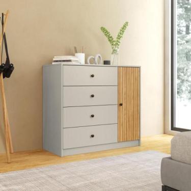 Imagem de Cômoda Quarto 100cm 4 Gavetas 1 Porta com Puxador Metálico - Movelbent