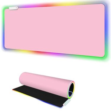 Imagem de Mouse pad rosa RGB para jogos I grande mousepad com 14 modos de luz LED I teclado pad mesa jogos base de borracha antiderrapante grande tapete de mouse para gamer I 900 x 400 x 4 mm à prova d'água