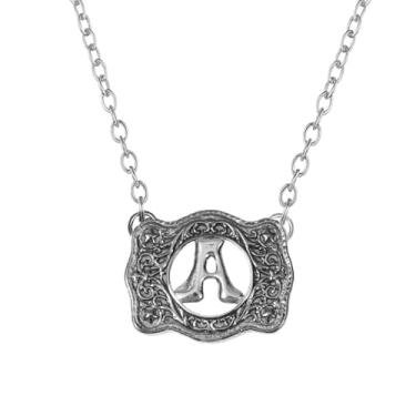 Imagem de SENFAI Colar com fivela de cinto, estilo ocidental, pingente de letra inicial, design decorativo com fivela de cinto, Small, Latão, Sem Pedra Preciosa