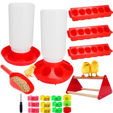 Imagem de Aumsica Kit de alimentador e bebedouro de pintinhos para codornizes de galinha, alimentador de frango, bebedouro de frango, cocho de alimentação, pá de ração e poleiro para chocadeira de galinheiro
