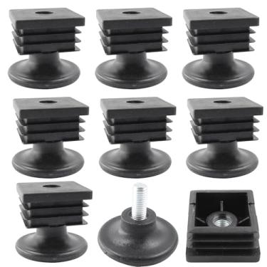 Imagem de bociloy 8 peças de pés niveladores ajustáveis 38 x 38 mm kit de inserção quadrada nivelador deslizante para móveis, perna de parafuso de nivelamento para armários, sofá, mesas, cadeiras elevador