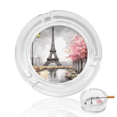 Imagem de Cinzeiro de cristal para pintura a óleo Torre Eiffel de Paris, cinzeiro redondo de vidro resistente para fumar cinzeiro portátil decorativo moderno para uso em casa, escritório, interior, exterior