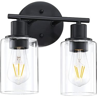 Imagem de Pia Ricco Luminárias Para Banheiro, 2 Luzes Pretas Com Cúpulas De Vidro, Foscas Arandelas Parede Sobre Espelho Sala Estar, Quarto E Corredor