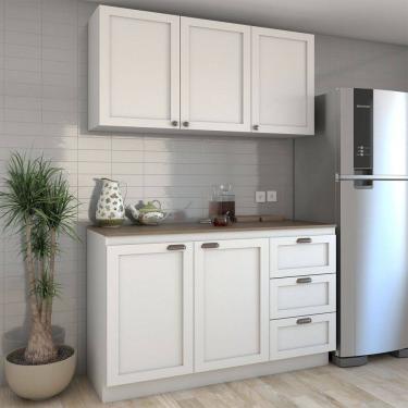 Imagem de Cozinha Compacta com Tampo Essenza 5 Portas 3 Gavetas Branco Fosco - Panorama Móveis