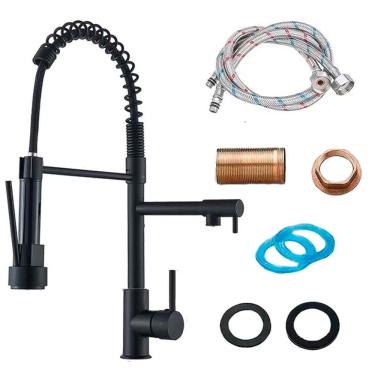 Imagem de Torneira para Cozinha Gourmet Luxo Aço Dupla de Mesa Com Monocomando Misturador Agua Quente e Fria Mola - Preto 1/2