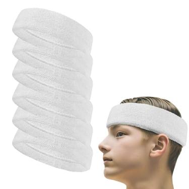 Imagem de COUVER Faixa de cabelo esportiva com absorção de umidade, tecido felpudo de algodão atlético, faixa de suor para tênis, basquete, corrida, academia, malhar para homens e mulheres, pacotes múltiplos