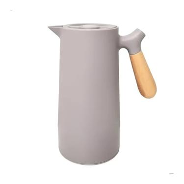 Imagem de Garrafa Térmica 1 Litro Café Água Chá com Cabo de Madeira Nórdica de Plástico Quente ou Frio (CINZA)