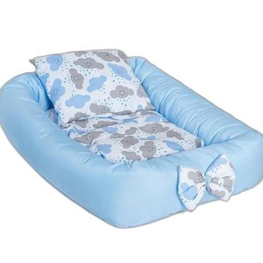 Imagem de Kit Ninho Para Bebês Redutor De Berço Chuva De Amor Azul