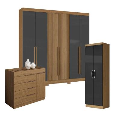 Imagem de Guarda Roupa Casal 2030230 Com Multiuso New 2000192 Atacama Grafite E Cômoda Sevilha Atacama - Aramóveis