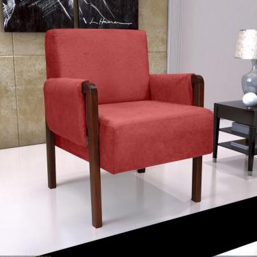 Imagem de Poltrona Decorativa Base Madeira Ariana Suede Vermelho Matrix Vermelho