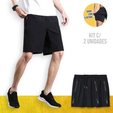 Imagem de Kit c/ 2 Bermudas CORRIDA Academia Bolso Zíper Tecido Gelado com Elast