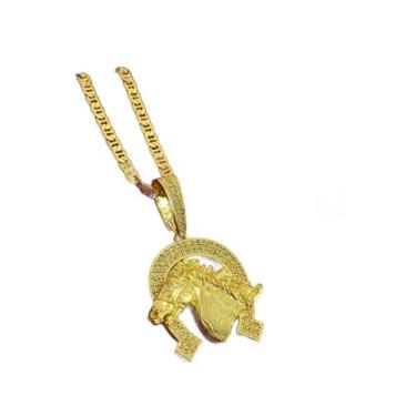 Imagem de Cordão Piastrine 7Mm + Pingente Ferradura - Banhado A Ouro - Tojoia18K