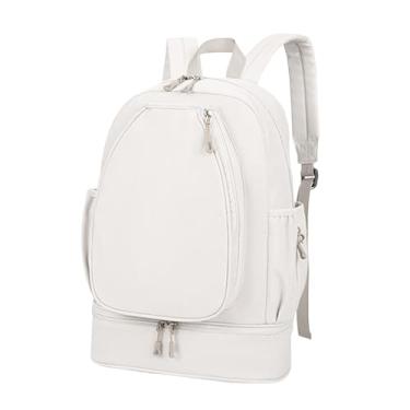 Imagem de menolana Bolsa de tênis com compartimento para sapatos, mochila para laptop, mochila esportiva, bolso lateral para treino, remos, pickleball, acampamento, Bege