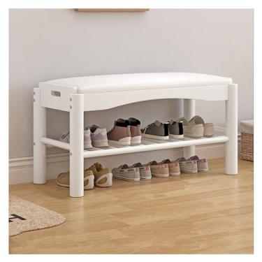 Imagem de Banco de sapato, banco de sapatos, banco de armazenamento de madeira banco de entrada de madeira maciça rústico, banco estofado para armário, entrada, corredor, banco de sapatos de quarto (cor: C