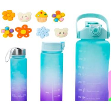 Imagem de kit com 3 Garrafas Squeeze Água 2L 900ml 300ml Degrade com Adesivos 3D para personalizar - customização divertida - Degrade:Tampa Verde