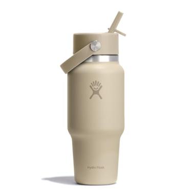 Imagem de Hydro Flask Garrafa de água de viagem - aço inoxidável isolado - tampa larga com palha, não derrama, à prova de vazamento em 680 g castanho aveia