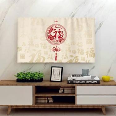 Imagem de Capa de TV de 32 a 75 polegadas para TVs LCD curvas, protetores de exibição de impressão simples, tela curvada para mesa de estar, capa decorativa universal para sala de estar, bege, 65 polegadas