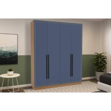 Imagem de Guarda Roupa Casal 4 Portas E 4 Gavetas Valência Freijo/azul - Politorno