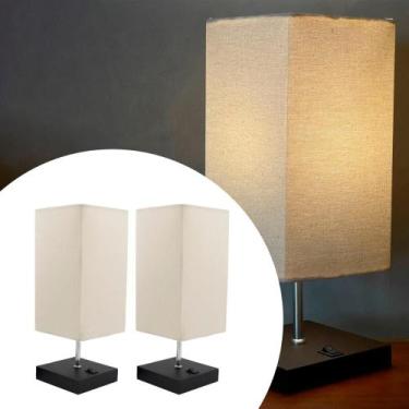 Imagem de Kit 2 Abajur Luminária De mesa Clássico Quadrado Madeira Com Interrupt