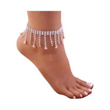 Imagem de Pulseira De Tornozeleira Feminina Com Coração Duplo De Cristal Brilhan