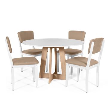 Imagem de Mesa De Jantar Redonda Montreal Bran/jade Com 4 Cadeiras Estofadas Ella Branco/marrom Claro