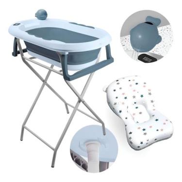 Imagem de Banheira Com Suporte Tibaby Dobrável Infantil Com Termômetro, Azul