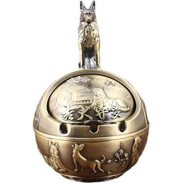 Imagem de Cinzeiro Decorativo Vintage à Prova De Vento Com Tampa Para Cigarros Metal Cinzeiro De Cigarro Portátil Odor Interior Exterior Mão Esculpida Fantasia Presente Orna, Bronze Dragon, 6.7*4.33*4.33inch