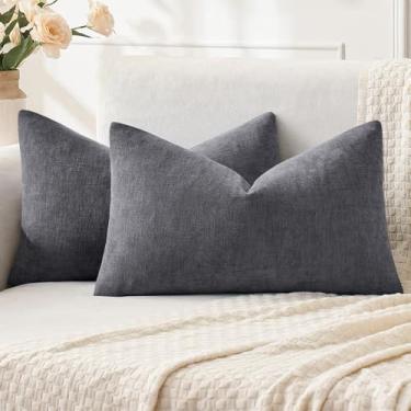 Imagem de MIULEE Capas de almofada cinza para sofá 30,5 x 50,8 cm, conjunto de 2 fronhas decorativas de chenille macio, casa de fazenda, para sofá, sala de estar, cama