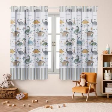 Imagem de Cortina Infantil Estampada, 2,00x1,50m, Poliéster, para Quarto de Menina ou Menino, Decorativa (DINO CACTO)