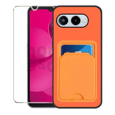 Imagem de Covthch Capa para celular T-Mobile REVVL 8 com protetor de tela, capa carteira T-Mobile REVVL 8 com suporte para cartão, capa protetora fina de borracha de silicone TPU à prova de choque não amarelada