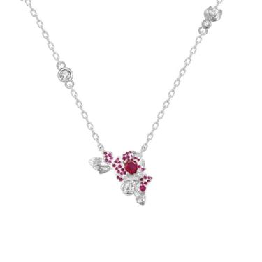 Imagem de Colar de rosa elegante para mulheres, pingente de flor de cristal rosa, corrente de prata, colar com pingente ajustável, joias delicadas de casamento, noivado, compromisso, amor, para namorada, mãe