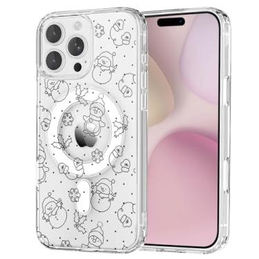 Imagem de OFQKOAKS Capa para iPhone 15 Pro Max, compatível com MagSafe, linda capa de telefone magnética feminina preta com boneco de neve e neve, capa protetora transparente e macia para mulheres e meninas
