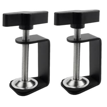 Imagem de 2 braçadeiras C de alumínio resistentes - braçadeiras ajustáveis de montagem de mesa de 9 cm com almofadas antiderrapantes suportes de grampo C resistentes pretos para suportes de microfone