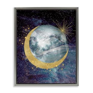 Imagem de Stupell Industries Cosmic Shimmer Moon Gray Framed Floater Canvas Wall Art, design por Daniela Santiago, 21 x 17