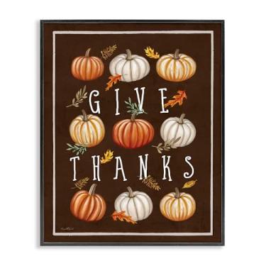 Imagem de Stupell Industries Dê graças com abóboras variadas arte giclée emoldurada preta, design por Elizabeth Tyndall, 20 x 16