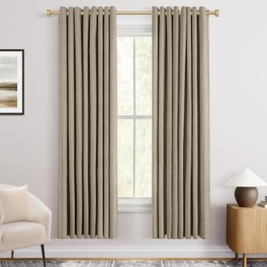 Imagem de Cortinas blackout marrom de 183 cm de comprimento para quarto com ilhós cortina de veludo chenille com bloqueio de luz, isolamento térmico, rústico, texturizado, moderno, casa de fazenda, sala de