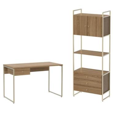 Imagem de Escrivaninha 120cm e Estante com 3 Gavetas 75cm Voss Freijó