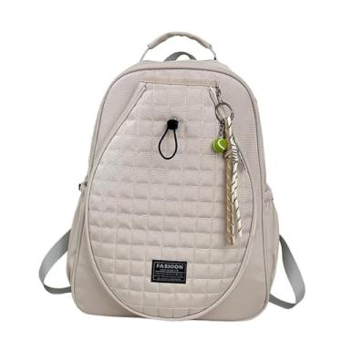 Imagem de harayaa Bolsa de tênis acolchoada, capa para raquete, alças acolchoadas, multiuso, 33x15x44cm, com compartimento para sapatos, mochila de tênis, Bege com Pingente