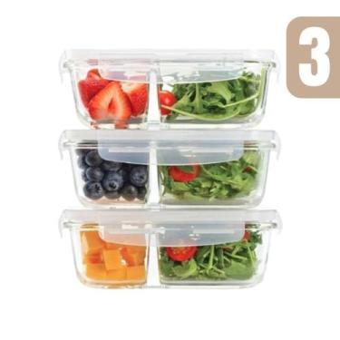 Imagem de Kit 3 Potes Vidro Hermético 1040ml Médio Divisória Transparente Marmit
