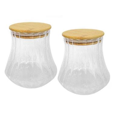 Imagem de Kit 2 Pote de Vidro Canelado com Tampa de Bambu Hermético 700ml - WARI