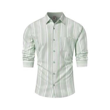 Imagem de Camisa social masculina Hardaddy com listras verticais de algodão verd