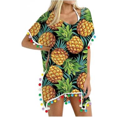 Imagem de Mulheres Trim Kaftan Chiffon Tassels Swimwear Praia Solto Biquíni Cove