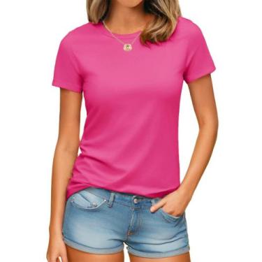 Imagem de Blusas femininas YUCOLEN de algodão de manga curta UPF 50+ rosa choque