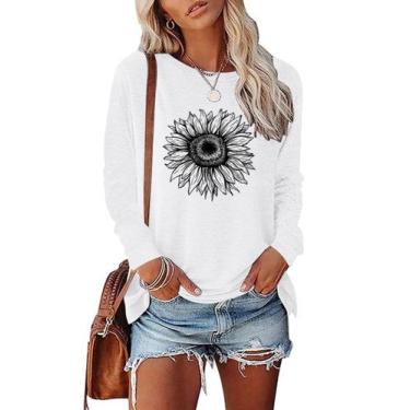 Imagem de Camiseta feminina BAOKUAN com estampa de girassol e manga comprida
