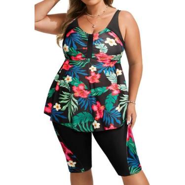 Imagem de Fatos de banho Tankini Hanna Nikole Red Flower Plus Size para mulheres