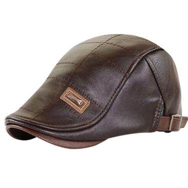 Imagem de Boina Masculina Italiana Em Couro Ecológico Marrom Luxuosa