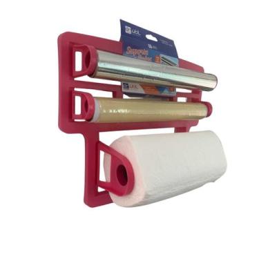 Imagem de Porta Rolo Suporte Parede Cozinha 4 em 1 Papel Toalha, Alumínio, Filme