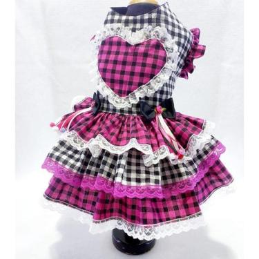 Imagem de Vestido Pet Festa Junina Coração Luxuoso Rosa - Tamanho G